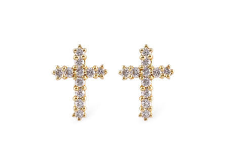 14K Yellow Gold Round Natural Diamond Cross Stud Earrings