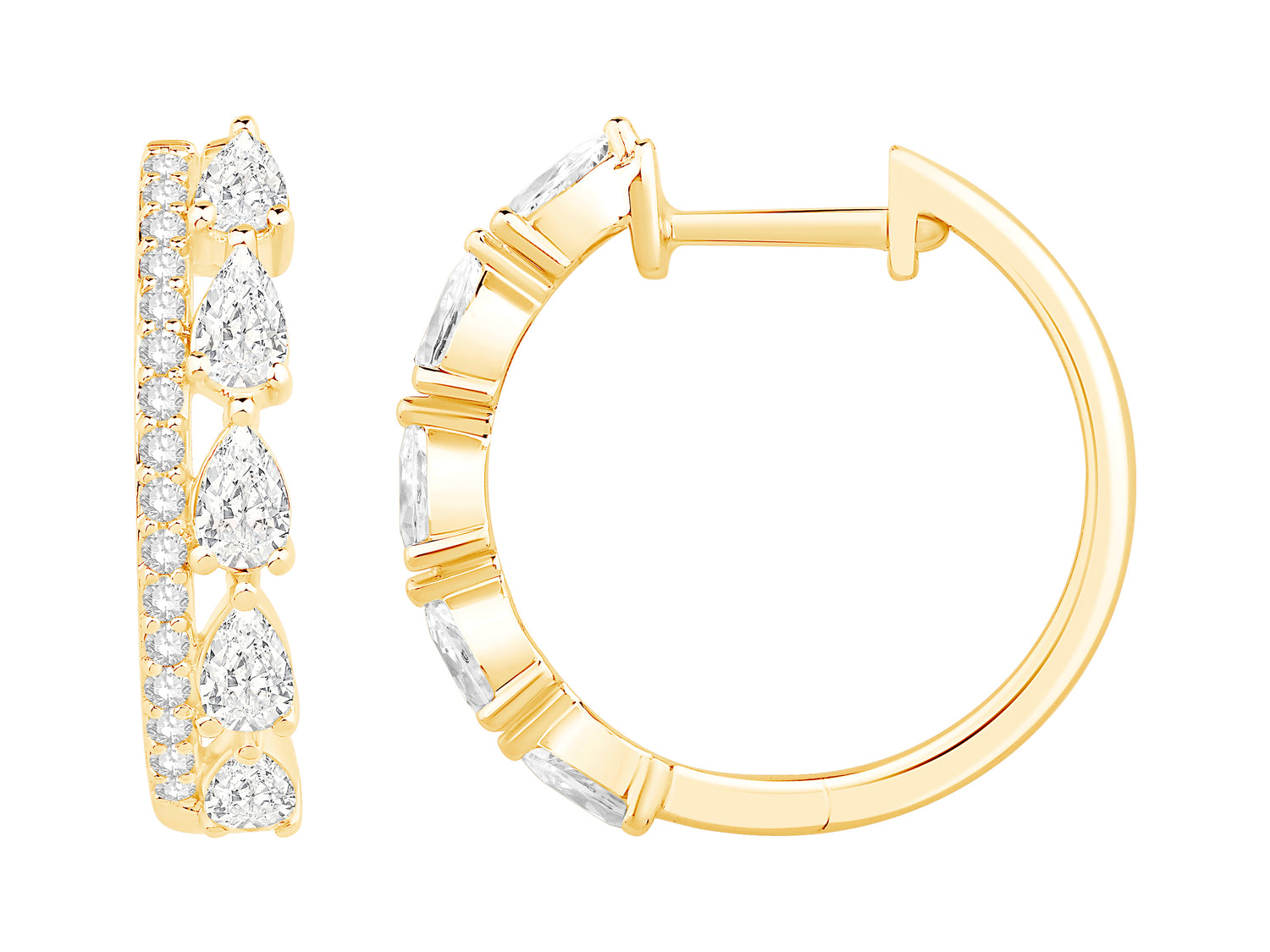 14K Yellow Gold Pear and Round Lab Diamond Earrings, 1.18 Carats