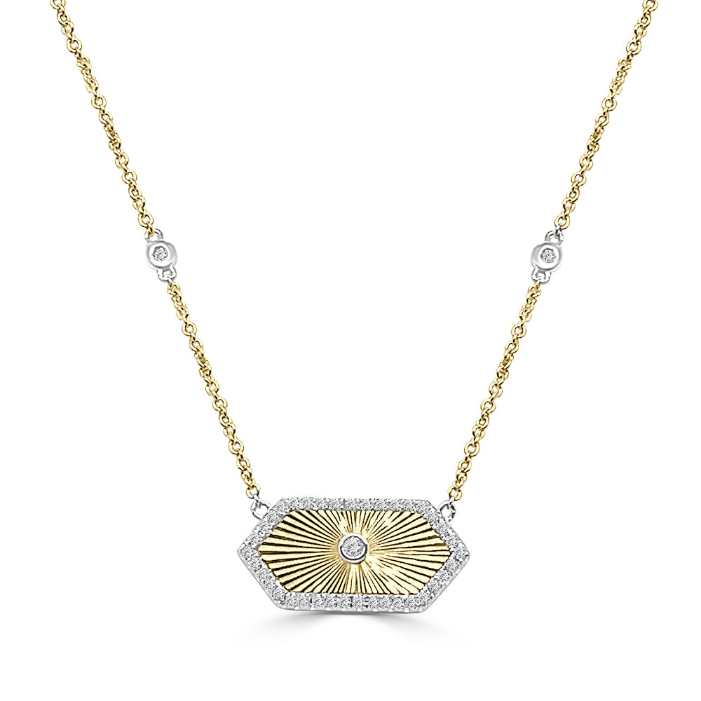14K White Gold Necklace with Elongated Hexagon Pendant and 0.06 Carat Natural Diamond