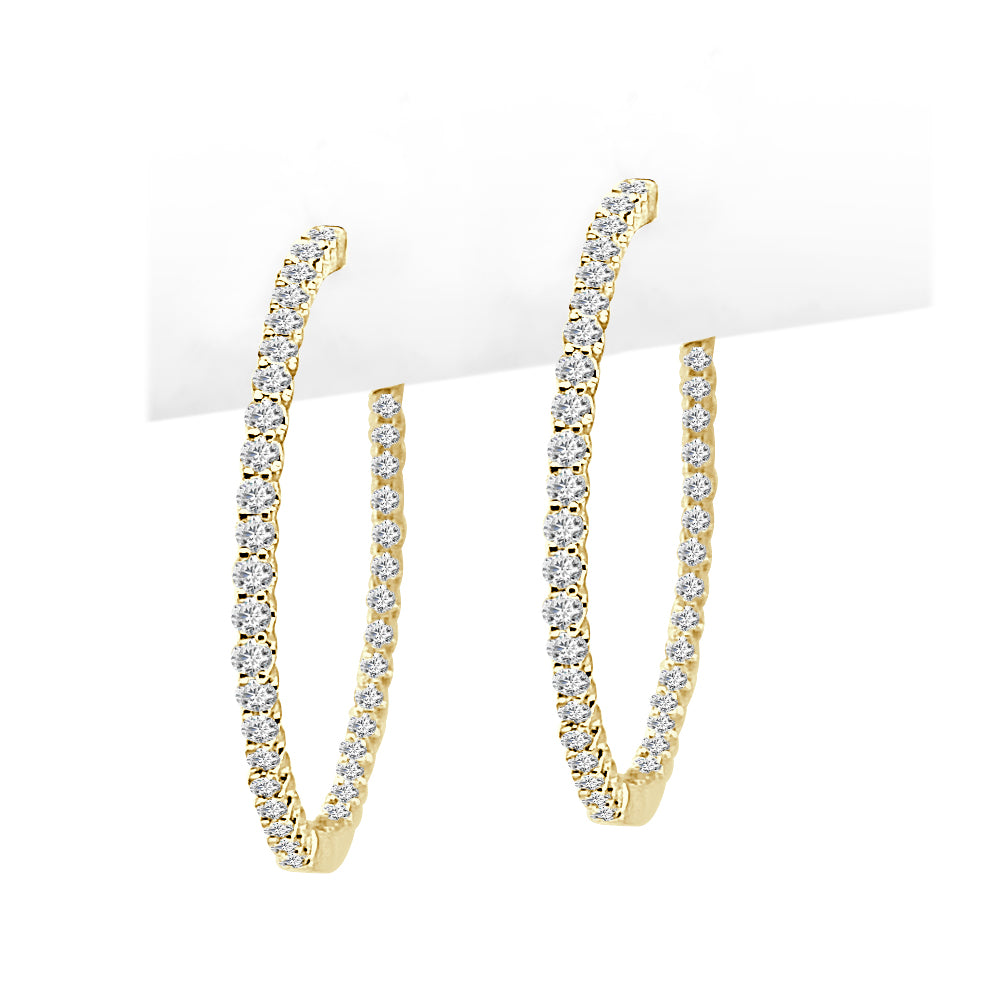 14K Yellow Gold Inside Out Shared Prong Diamond Earrings - Round 1.00 ct