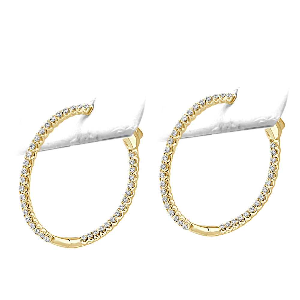 14K Yellow Gold Inside Out Shared Prong Diamond Earrings - Round 1.00 ct