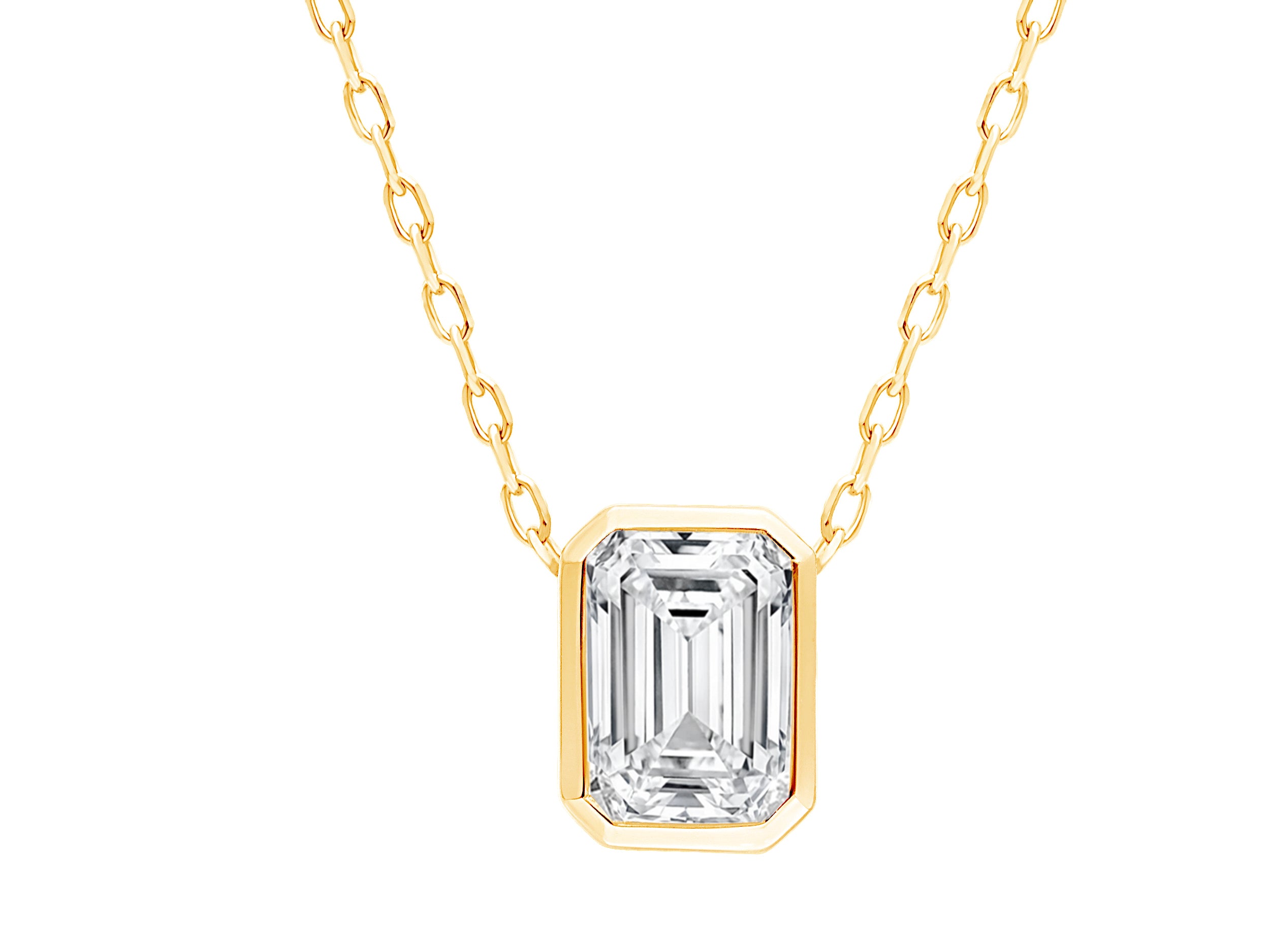 Emerald Cut Lab Diamond Stationary Necklace in 14K Yellow Gold - 1.03 Carats