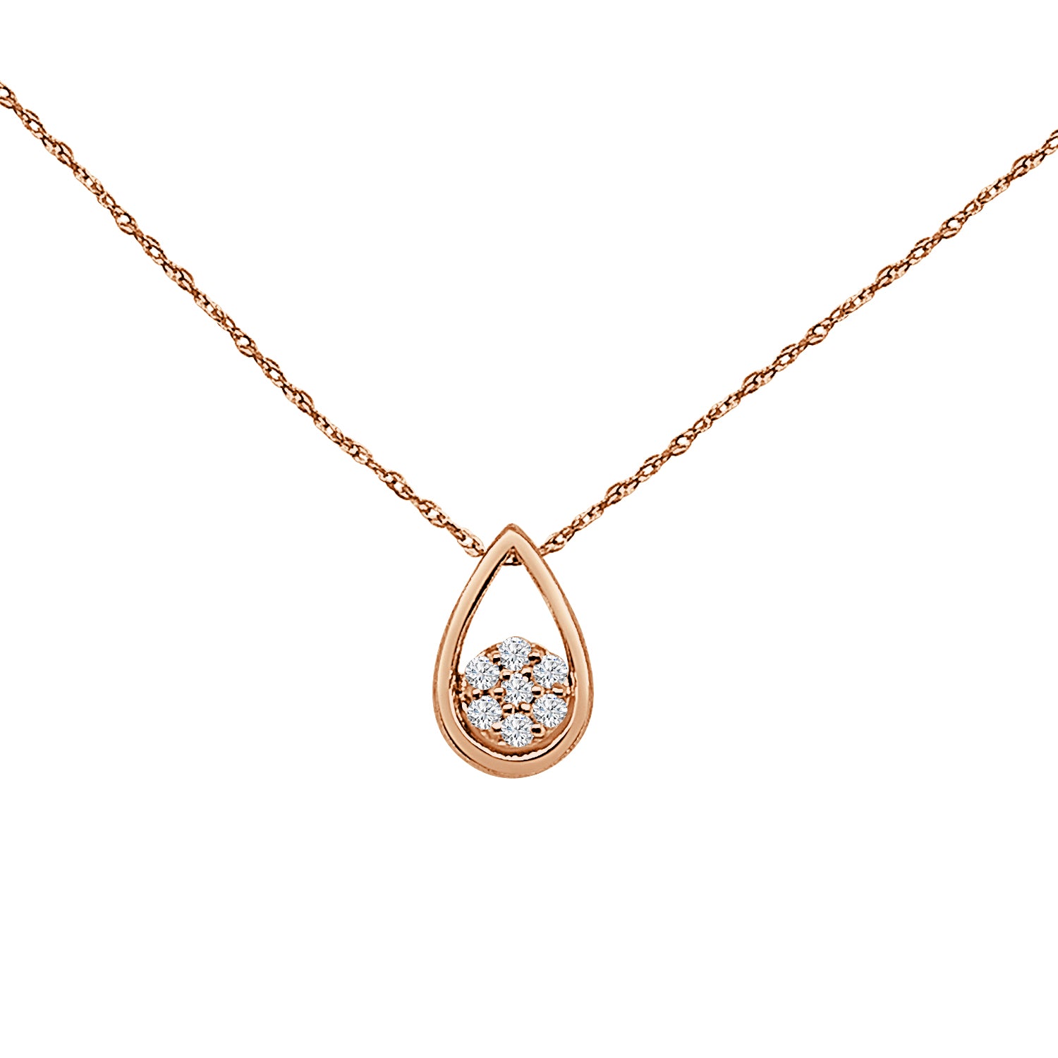 10K Rose Gold Open Teardrop Necklace with Natural Diamond Cluster (0.10 ct)