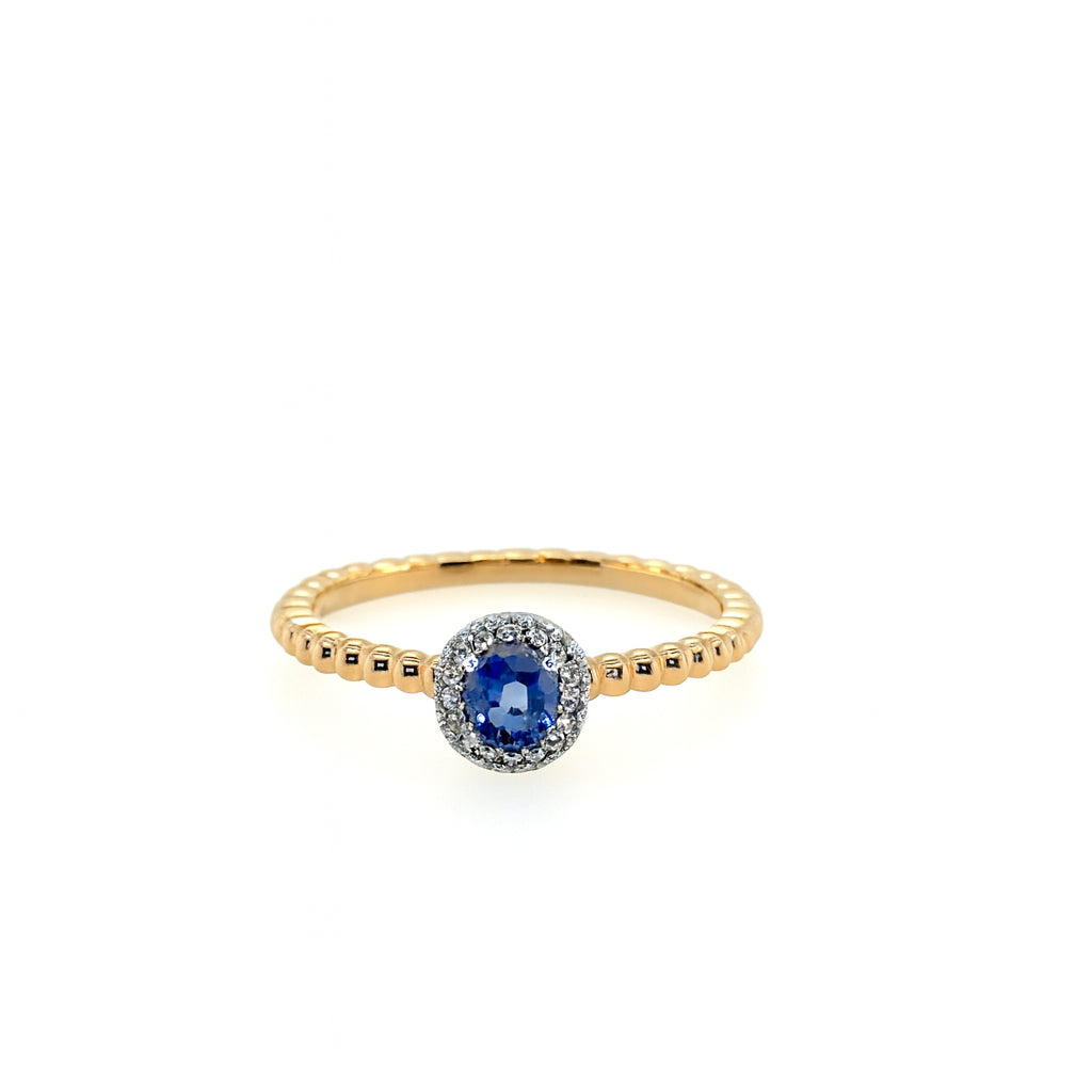 14K Two-Tone Blue Sapphire and Diamond Oval Ring - 0.23ct