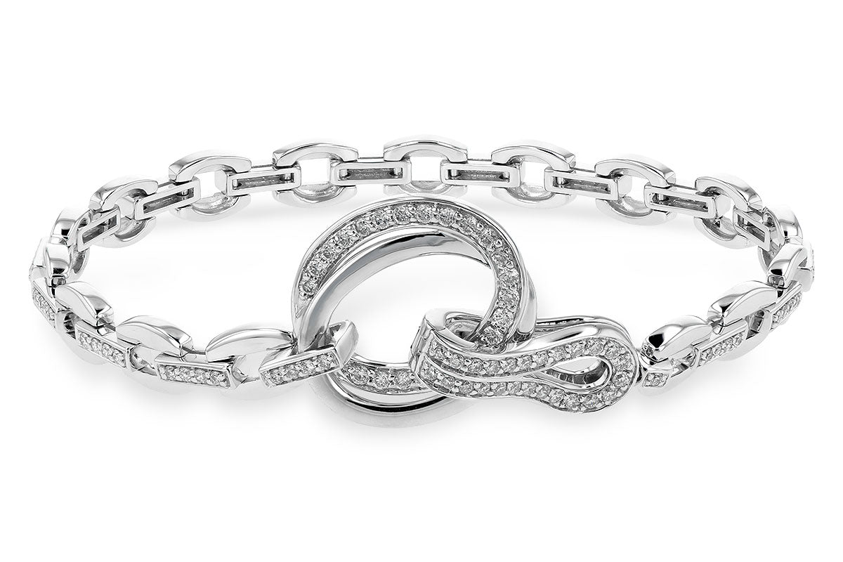 14 Karat White Gold Link Bracelet with Circle Catch Featuring 1.00 Carat Natural Diamond