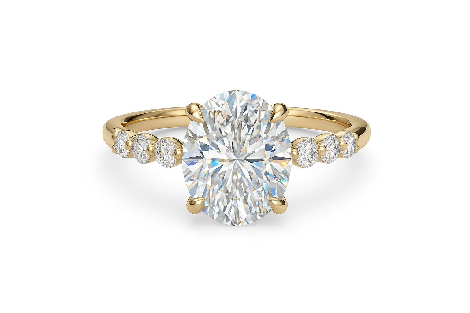14K Yellow Gold Oval Halo Engagement Ring with Bubble Diamond Band - 2.51ct Lab Diamond