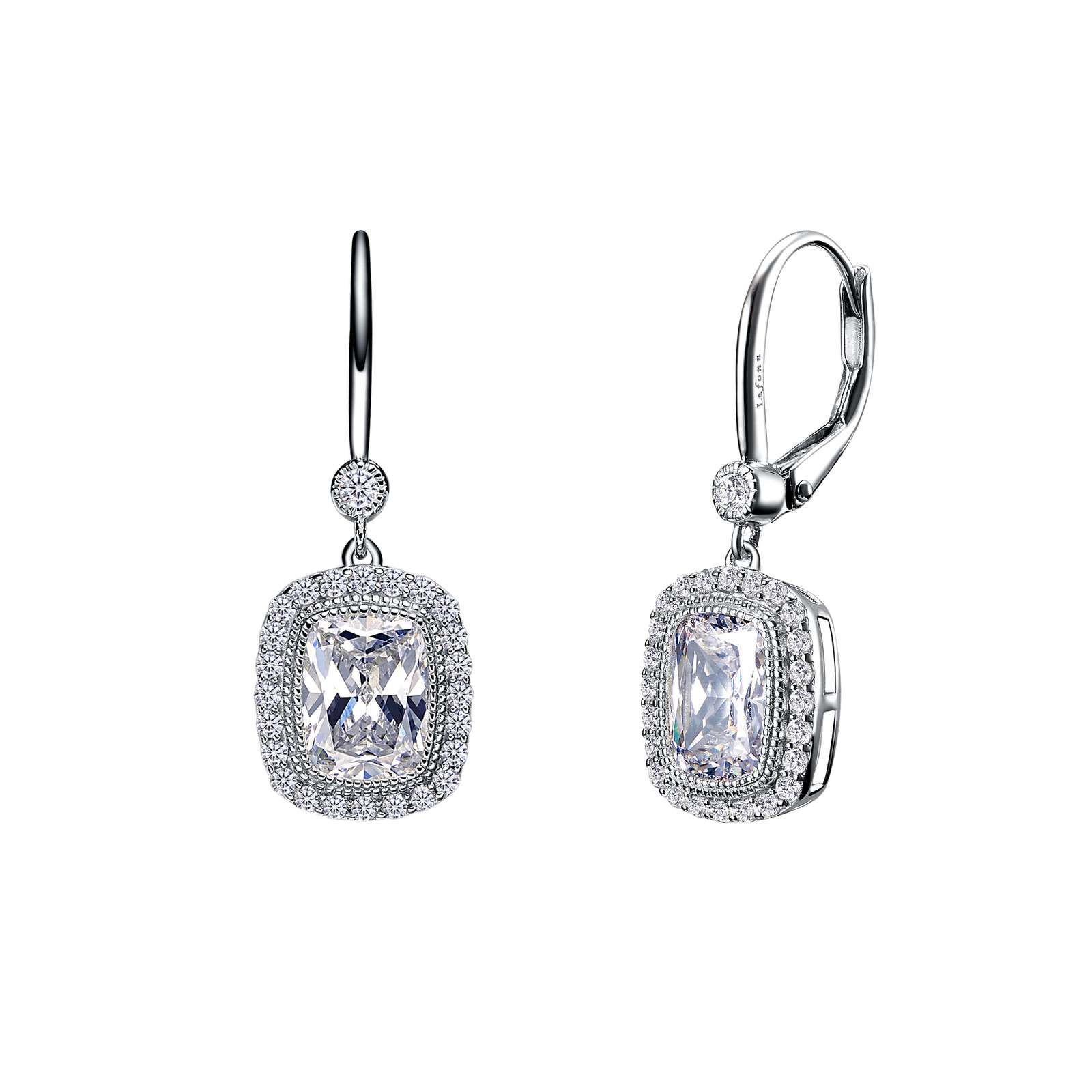 4.46ct Lassaire Leverback Halo Earrings in Platinum Coated Sterling Silver