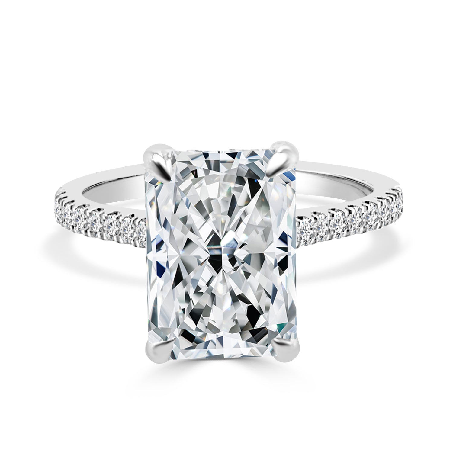 14K White Gold Lab Diamond Radiant Shape Engagement Ring - 4.00 Carats