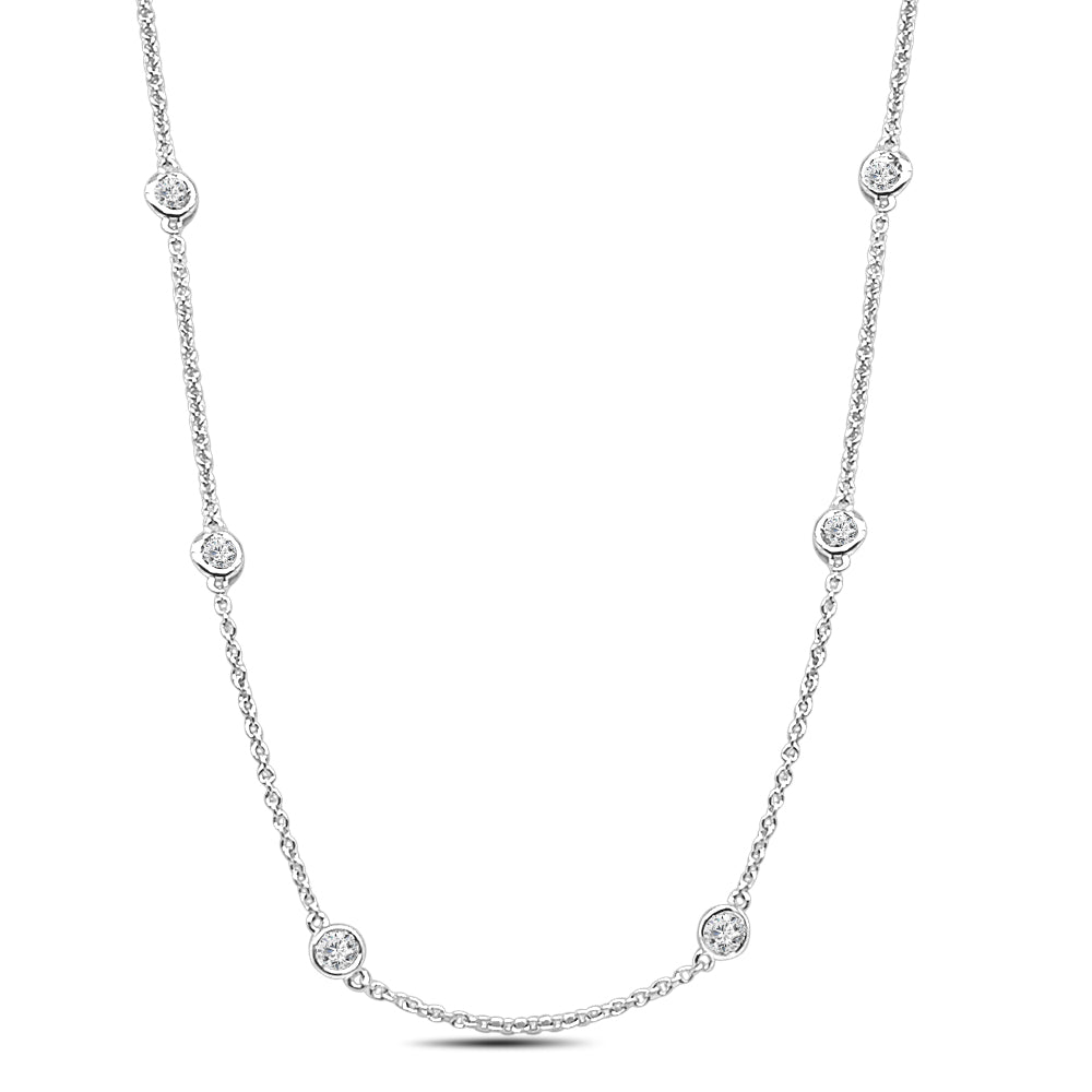 Dazzling Diamond Station Necklace in 14 Karat White Gold - 1.60 Carats, Round Shape