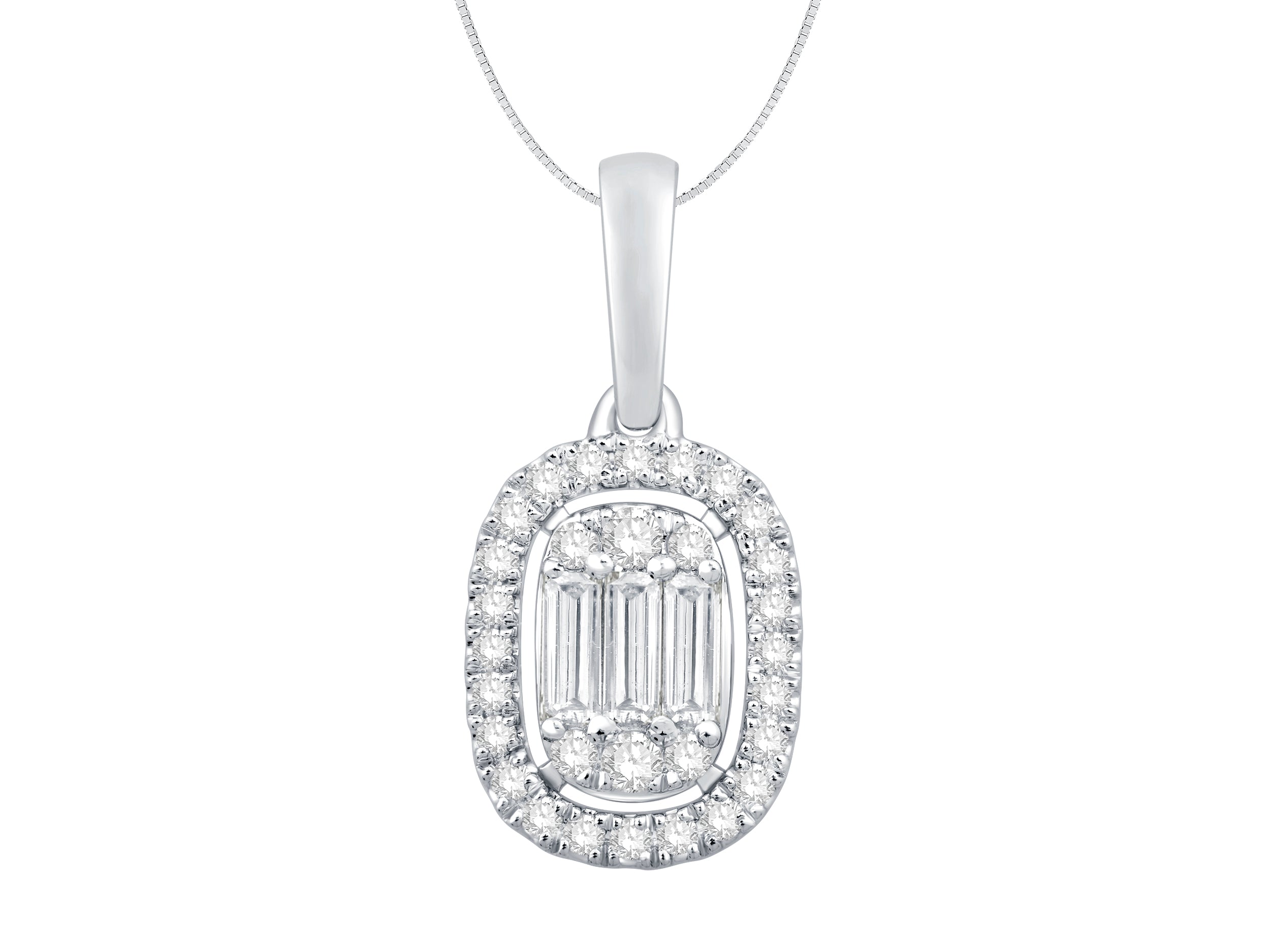 Baguette Halo Diamond Necklace in 10 Karat White Gold - 0.33 carats