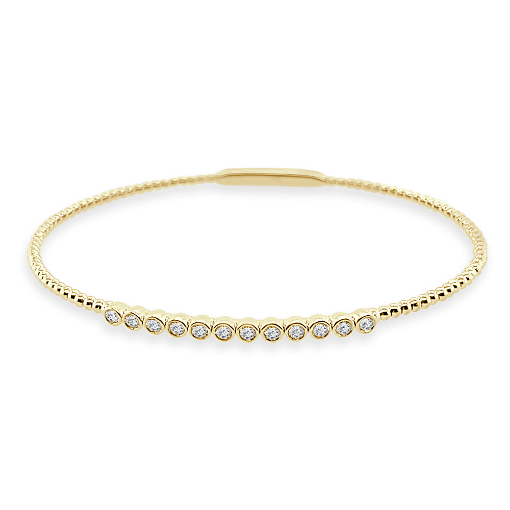 14K Yellow Gold Bezel Set Diamond Flex Bangle with Natural 0.35 ct Round Diamond
