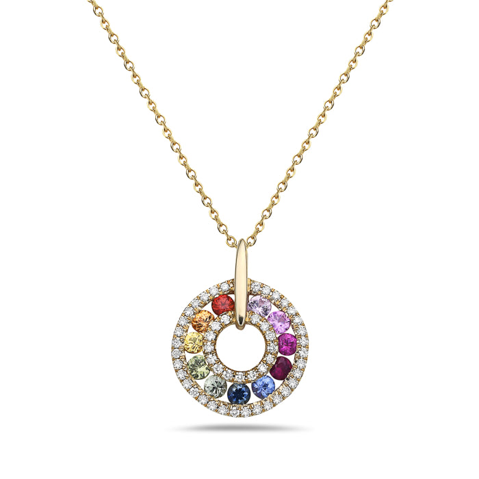 Multicolor 0.52 Carat Necklace in 14 Karat Yellow Gold