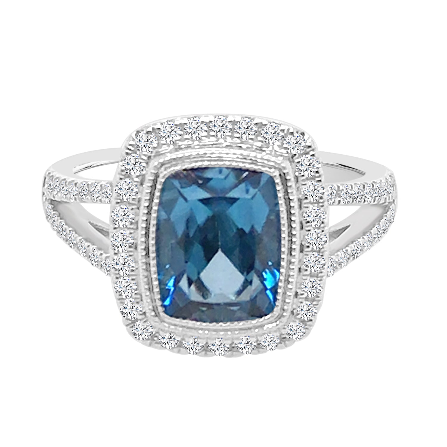 Blue Topaz Halo Ring in 14 Karat White Gold - 2.57 Carats