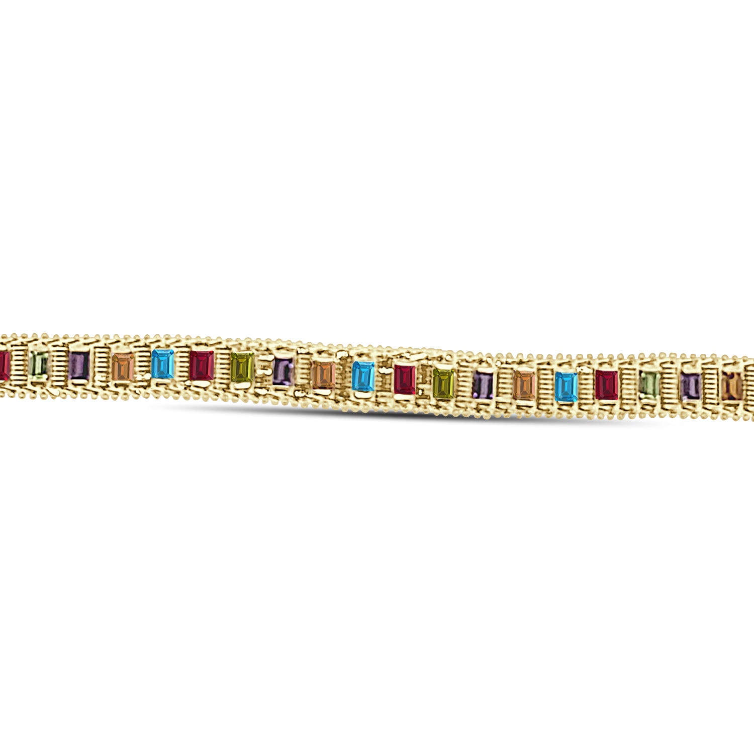 Emerald Cut Multicolor Gemstone Bracelet in 14 Karat Yellow Gold