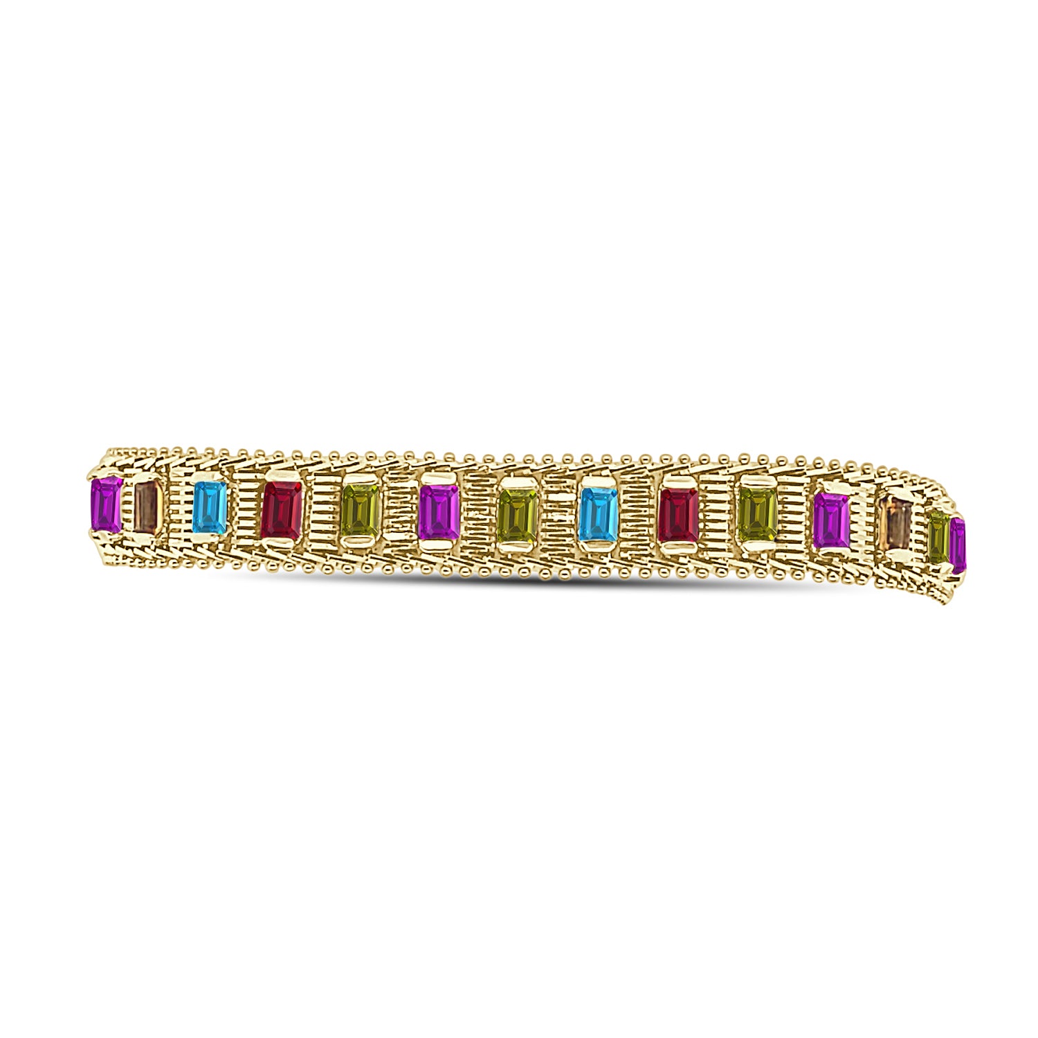 Emerald Cut Multicolor Gemstone Bracelet in 14 Karat Yellow Gold