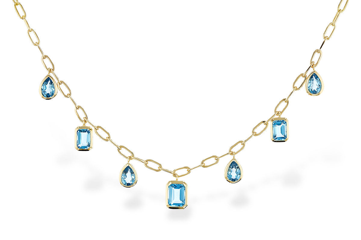 14K Yellow Gold Blue Topaz Station Necklace with 4.10 Carat Blue Topaz