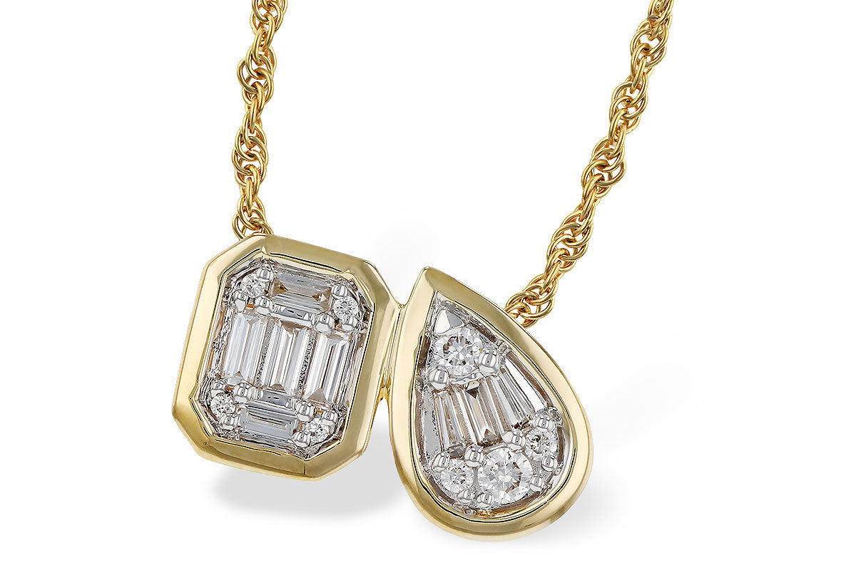 14K Yellow Gold Baguette-cut Diamond Two Stone Pendant Necklace, 0.17 ct