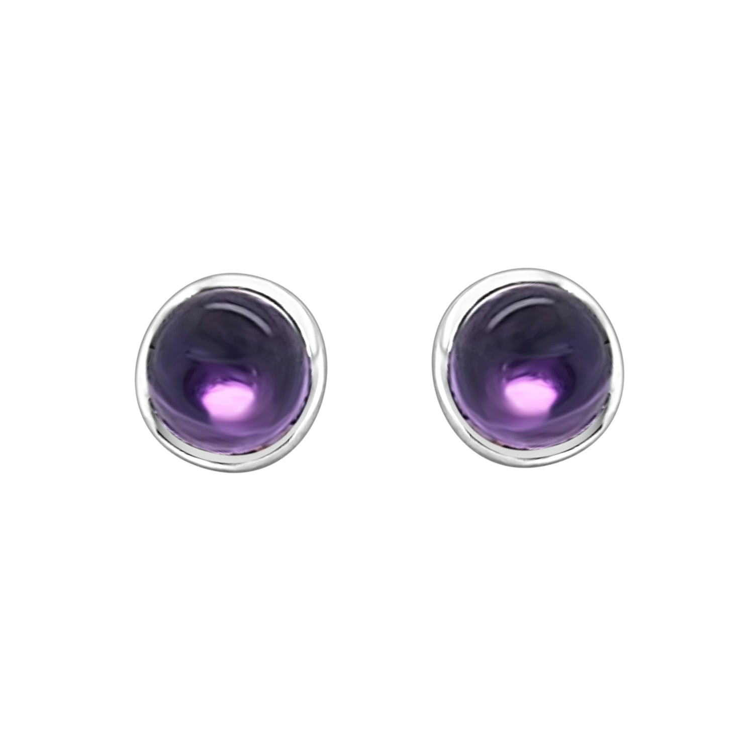 Round Amethyst Cabochon Earrings in Sterling Silver - Bezel Set 1.18 Carats