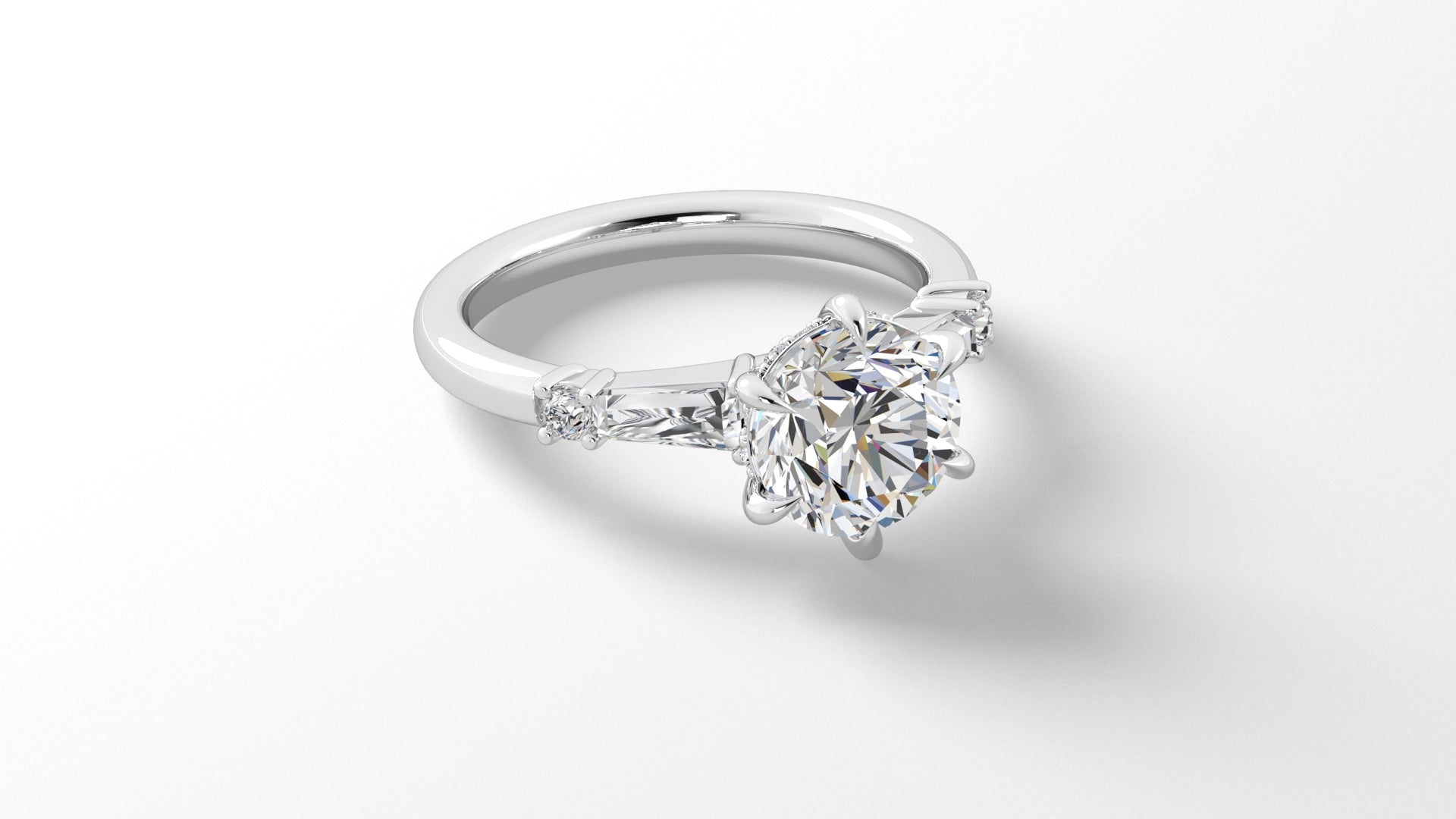 Platinum Hidden Halo Engagement Mounting with Tapered Baguettes