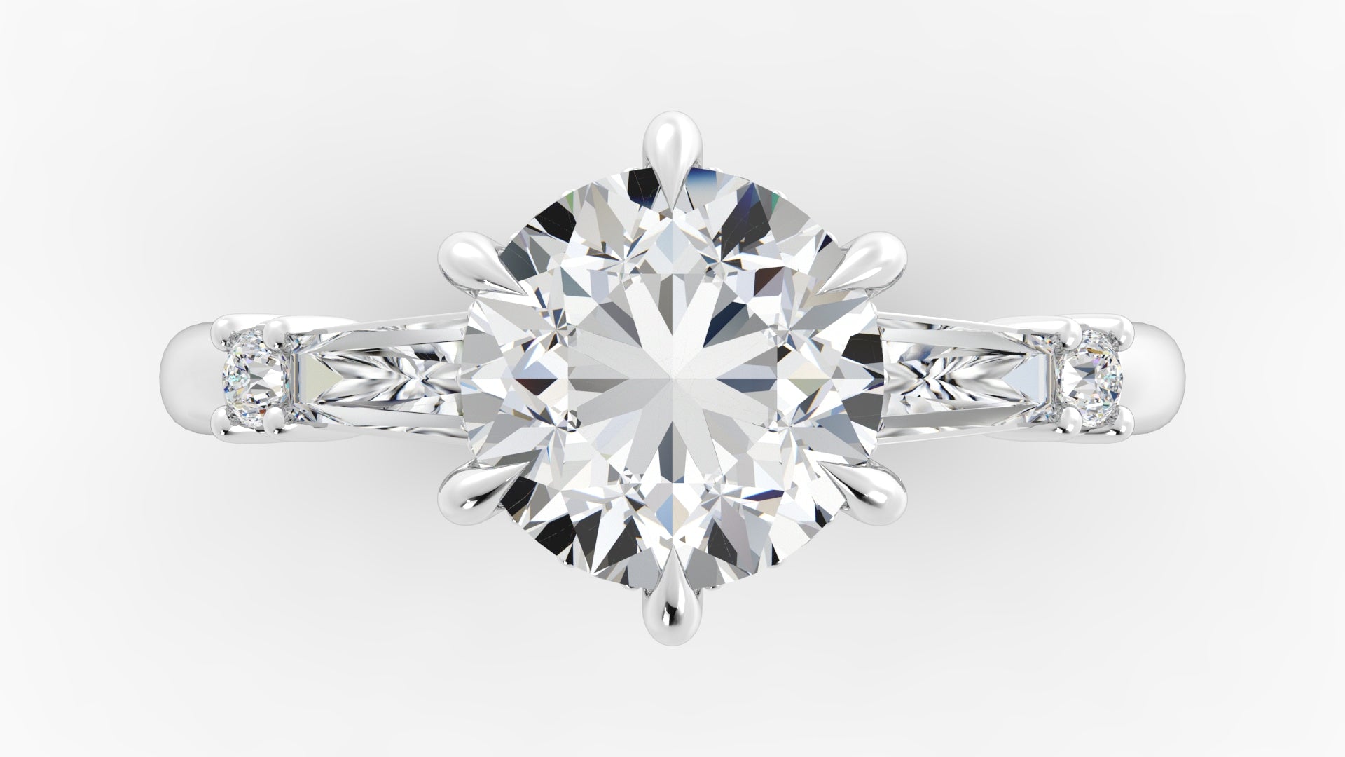 Platinum Hidden Halo Engagement Mounting with Tapered Baguettes