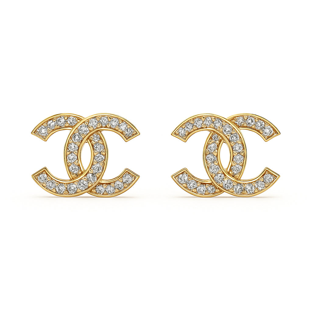 14K Yellow Gold Natural Diamond Round Mirror C Earrings - 0.38 ct