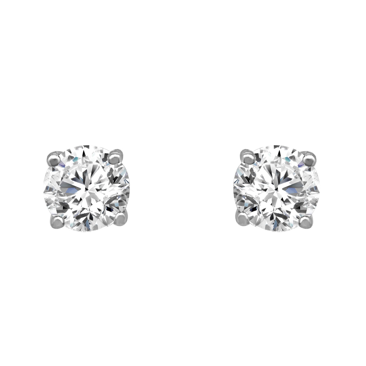 14K White Gold Natural Diamond Solitaire Studs - 0.46 ct Round Four-Prong Earrings