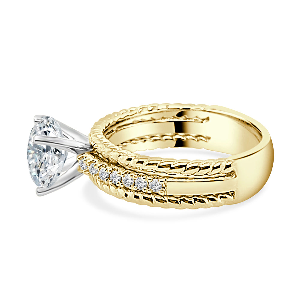 14K Yellow Gold Diamond Ring with Rope Detail Mounting featuring Natural 0.20 Round Shape Diamond