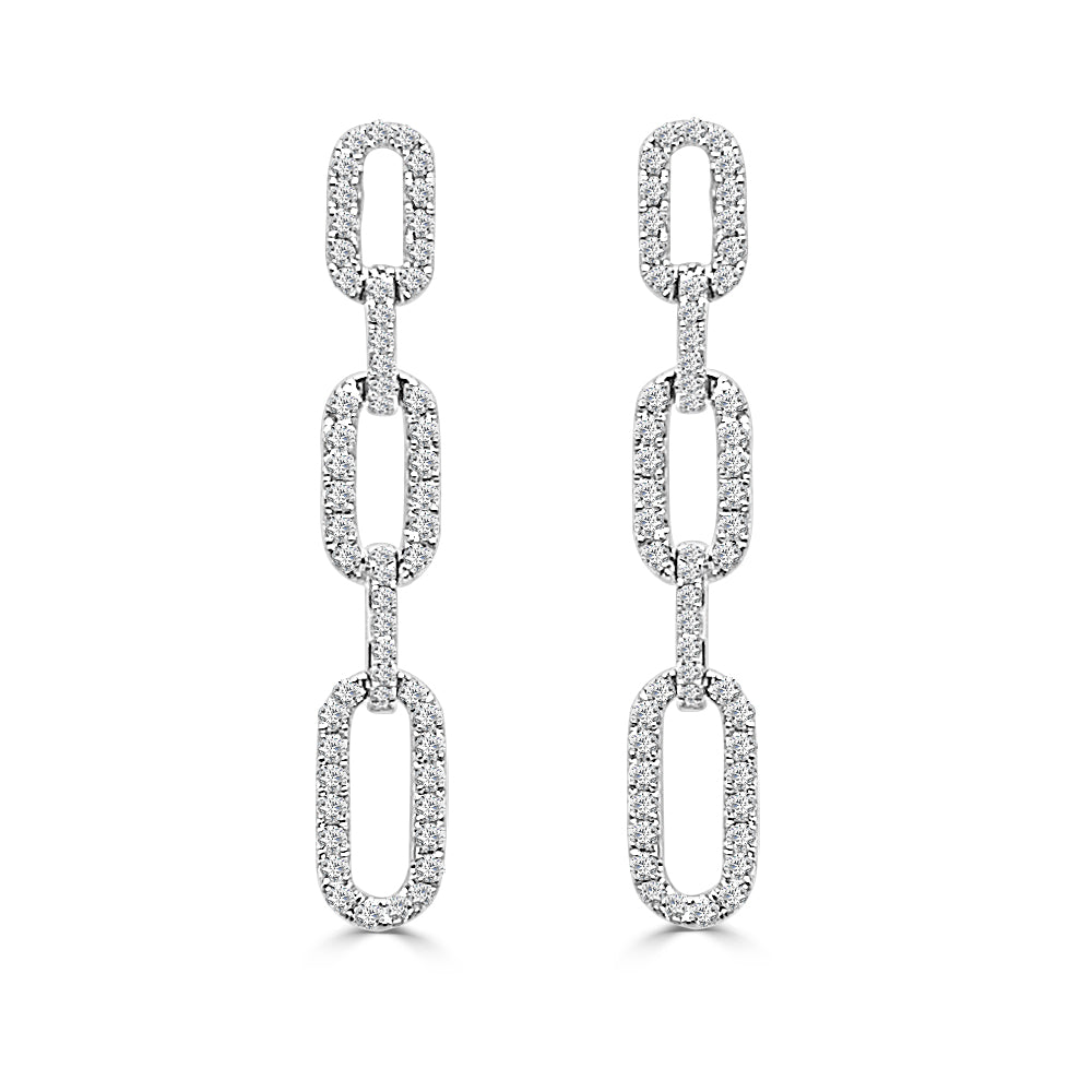 14 Karat White Gold Round Link Drop Earrings with 1.37 Carat Natural Diamond