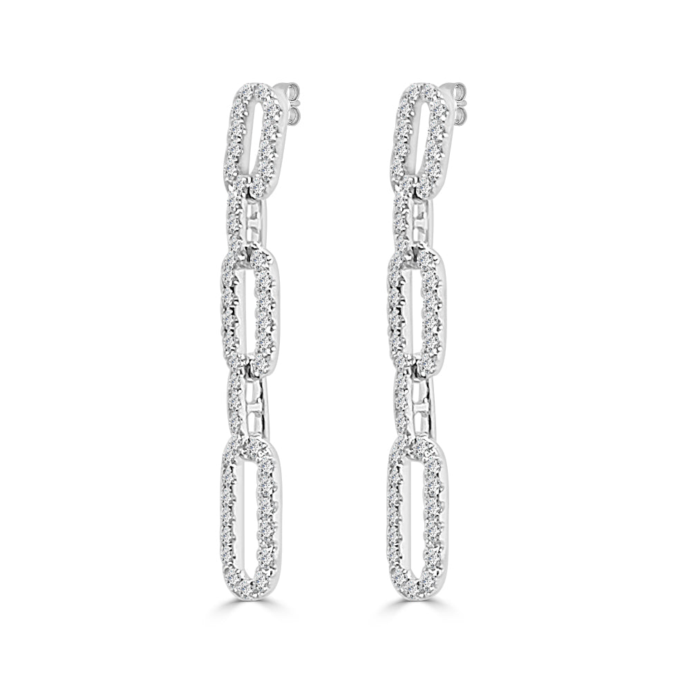 14 Karat White Gold Round Link Drop Earrings with 1.37 Carat Natural Diamond
