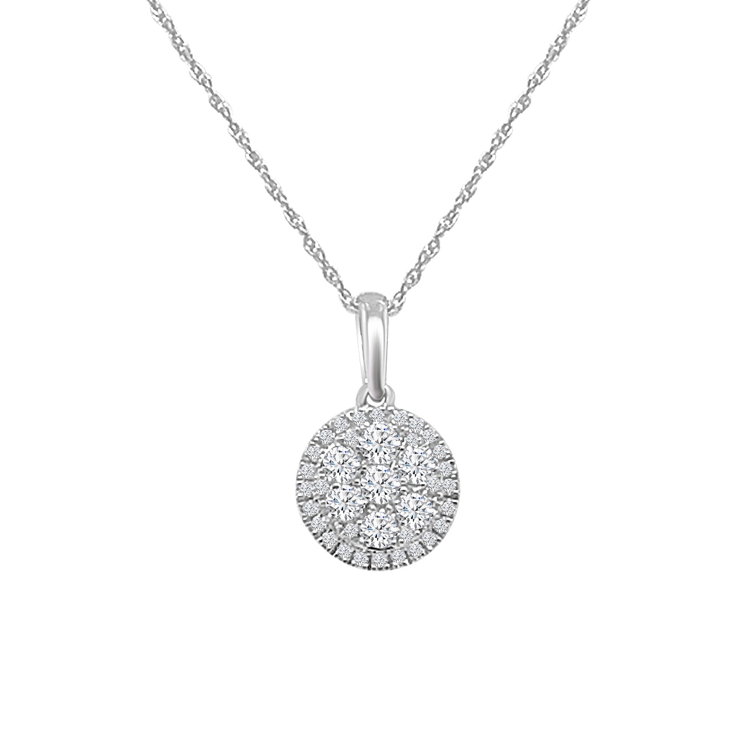 Cluster Diamond Necklace in 14 Karat White Gold - 0.50 Carat Natural Diamond