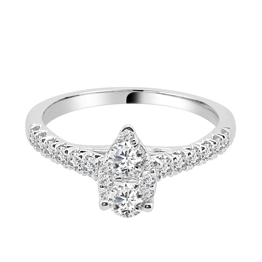 Pear Shaped Cluster 0.74ct Natural Diamond Engagement Ring in 14K White Gold