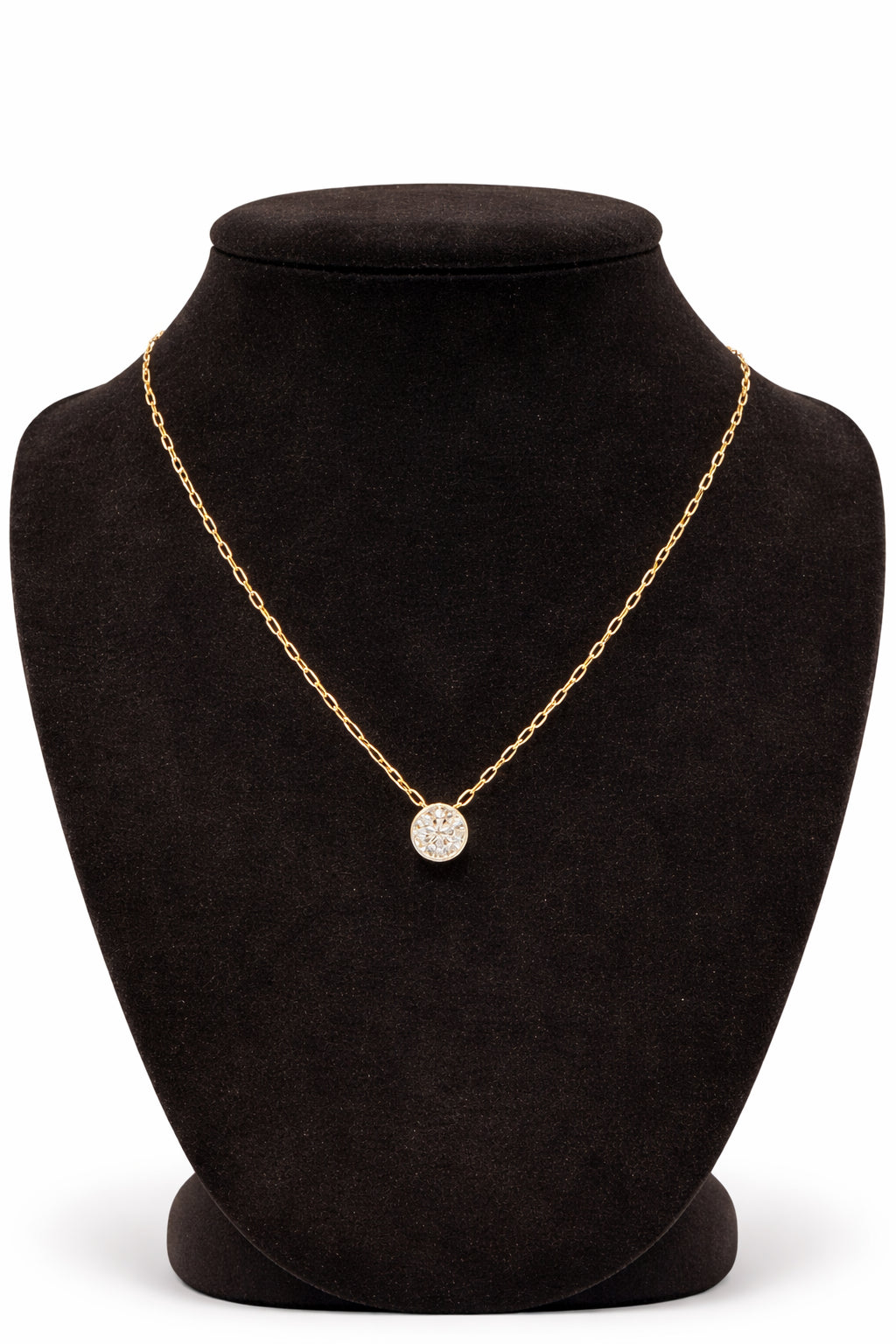 14K Yellow Gold Solitaire Bezel Lab Diamond Necklace - Round Shape 2.10 ct