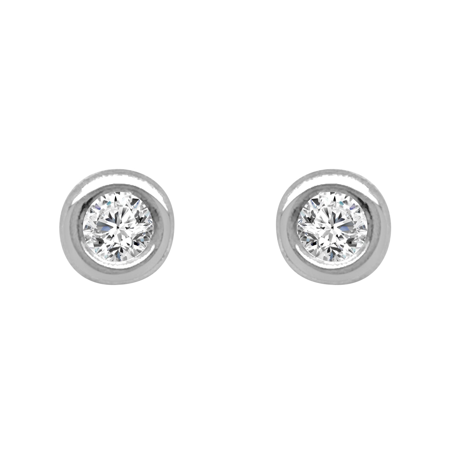 14K White Gold Bezel Set Natural Diamond Solitaire Studs (0.20 ct)
