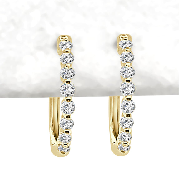 10K Yellow Gold Classic Diamond Hoop Earrings with Natural Round Shape 0.33 ct Diamonds
