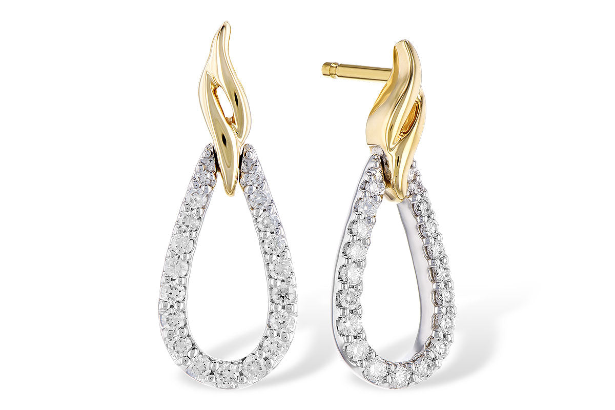 14 Karat Two-Tone Teardrop Open Earrings with Natural Diamond 0.30 Carat
