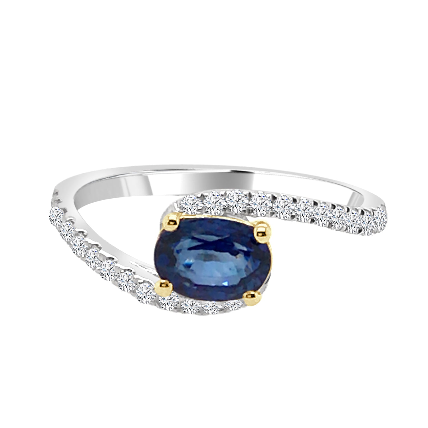 14 Karat White Gold Bypass Ring with 1.14 Carat Blue Sapphire