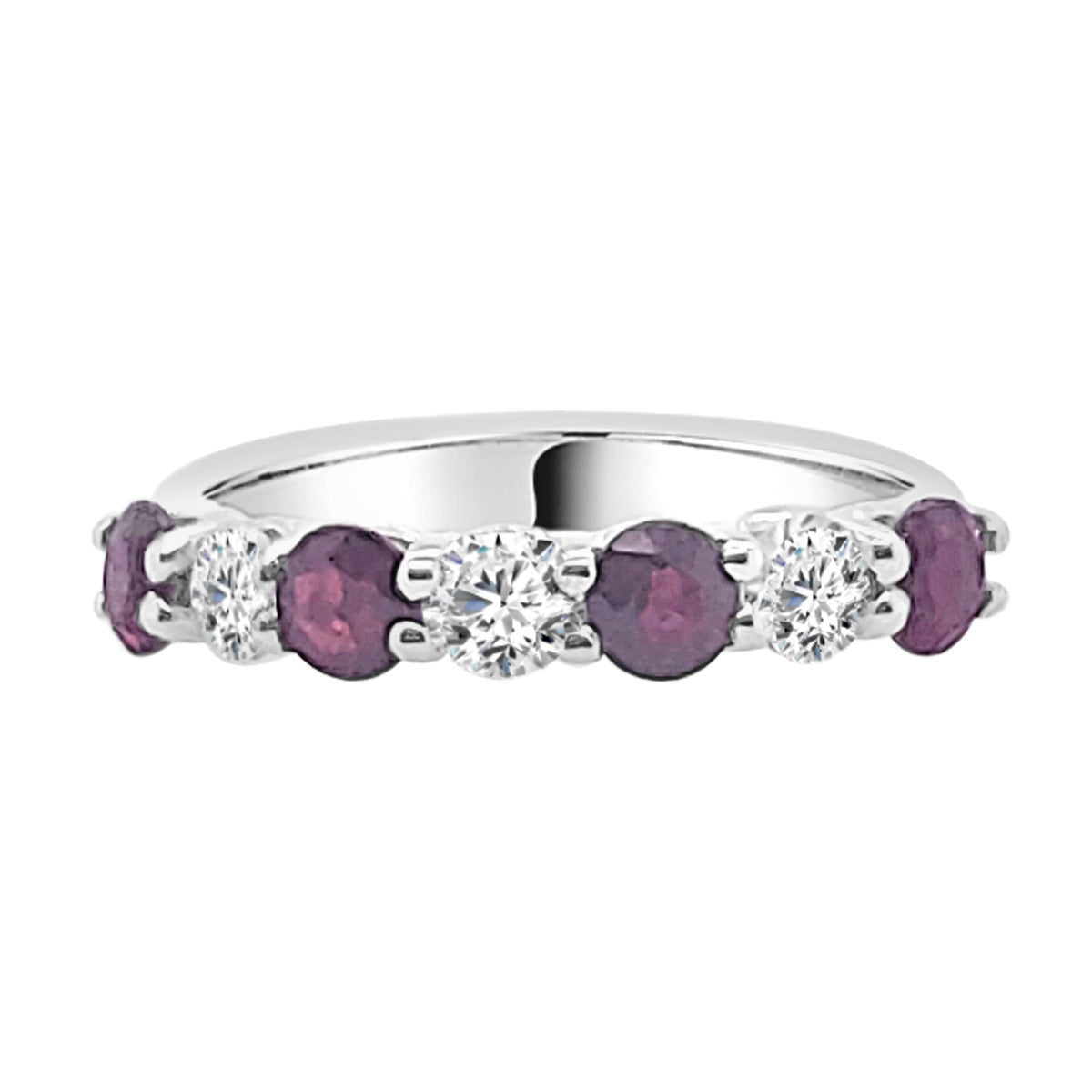 14 Karat White Gold Ruby Alternating 7 Stone Ring - 1.45 Carat
