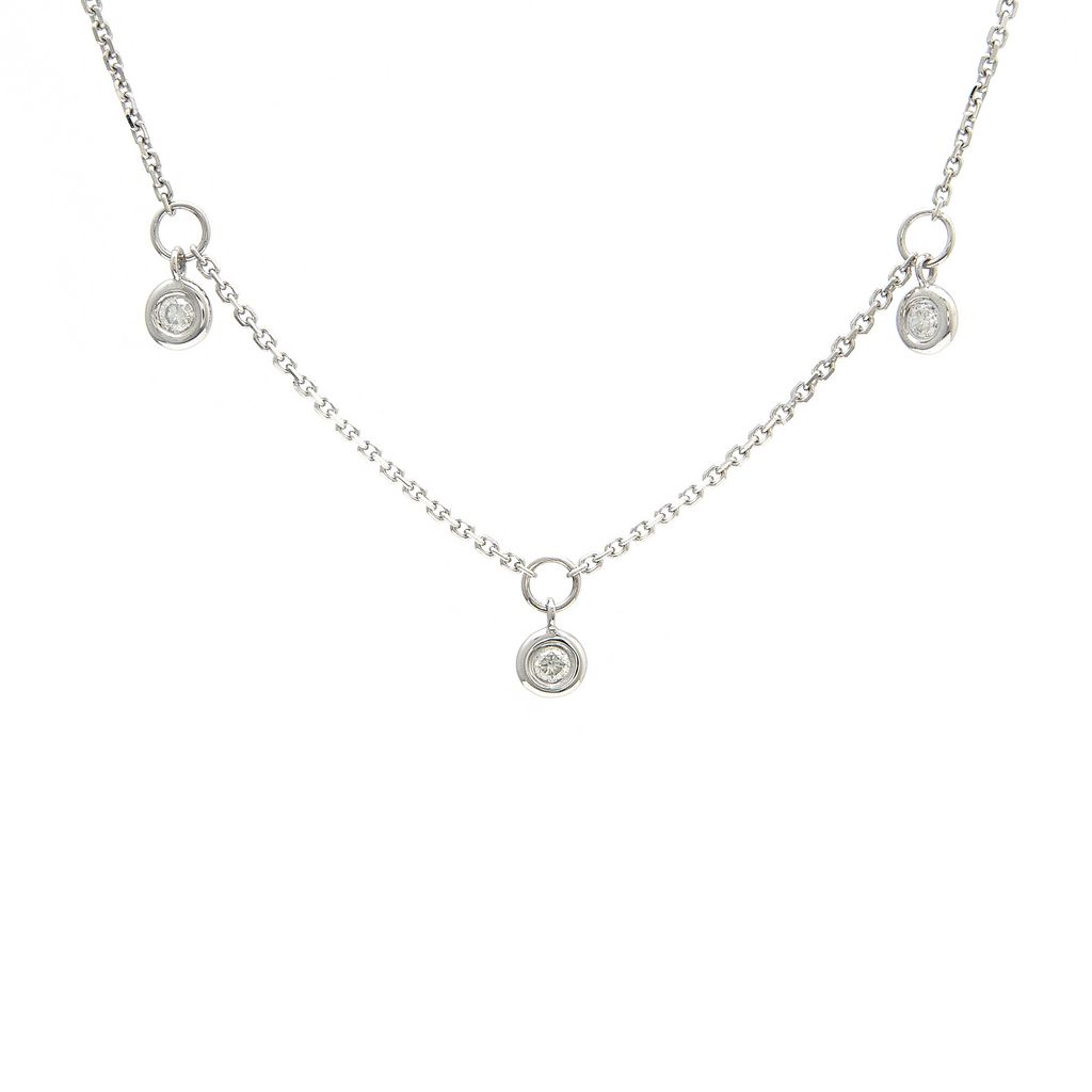 14K White Gold 3 Stone Diamond Necklace - 0.10 Carat Natural Diamonds