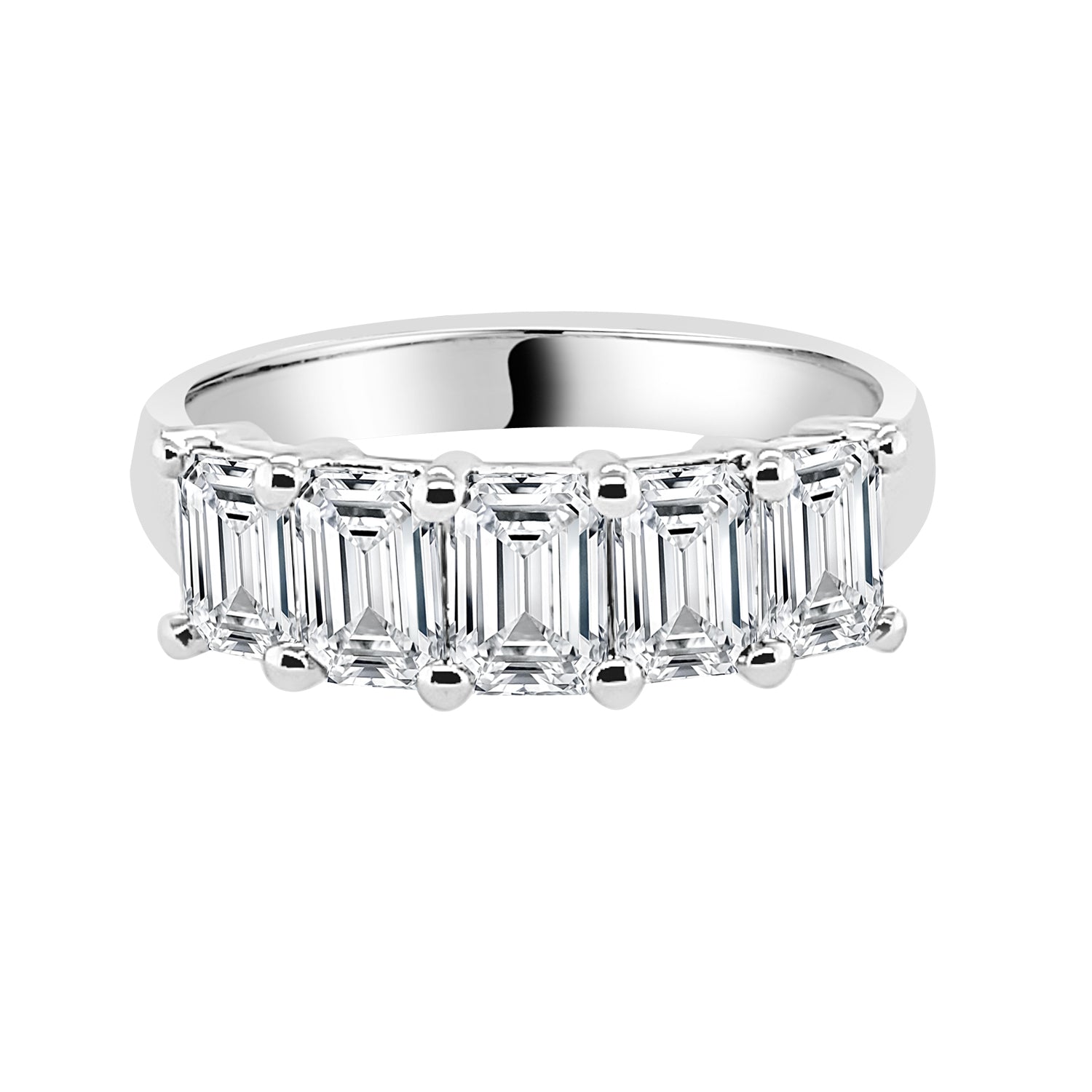 Five Stone Lab Diamond Ring in 14 Karat White Gold with Emerald Shape - Size 2