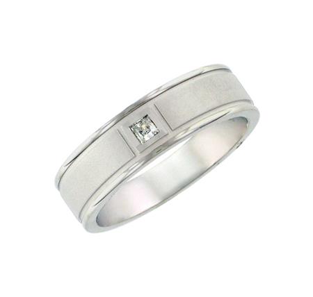 14K White Gold Wedding Band with 0.11 Carat Natural Diamond
