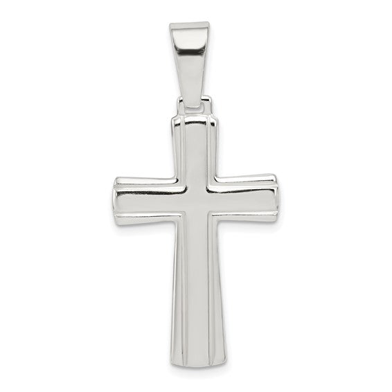 Stunning Sterling Silver Polished Cross Pendant Necklace