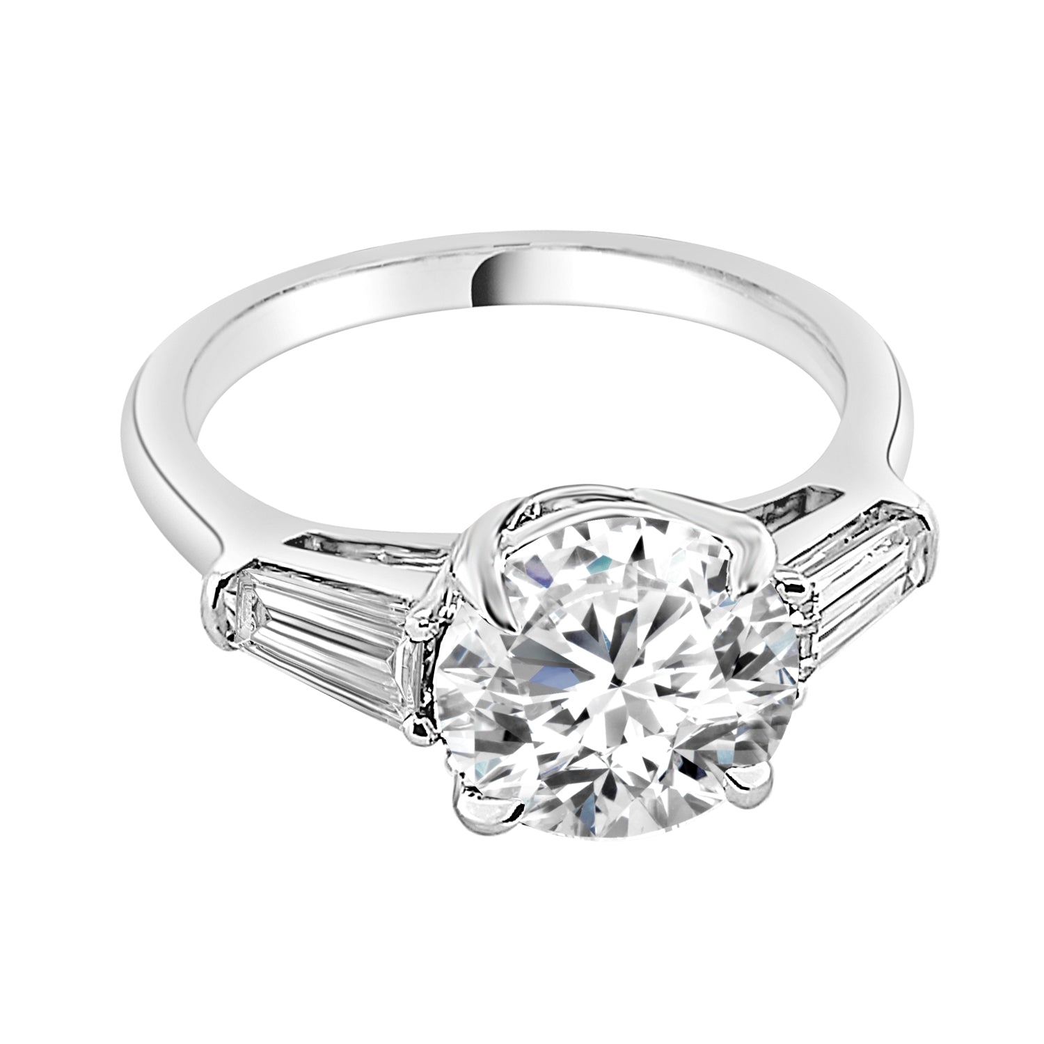 14K White Gold Tapered Sides Lab Diamond Engagement Ring - Round Shape 3.00