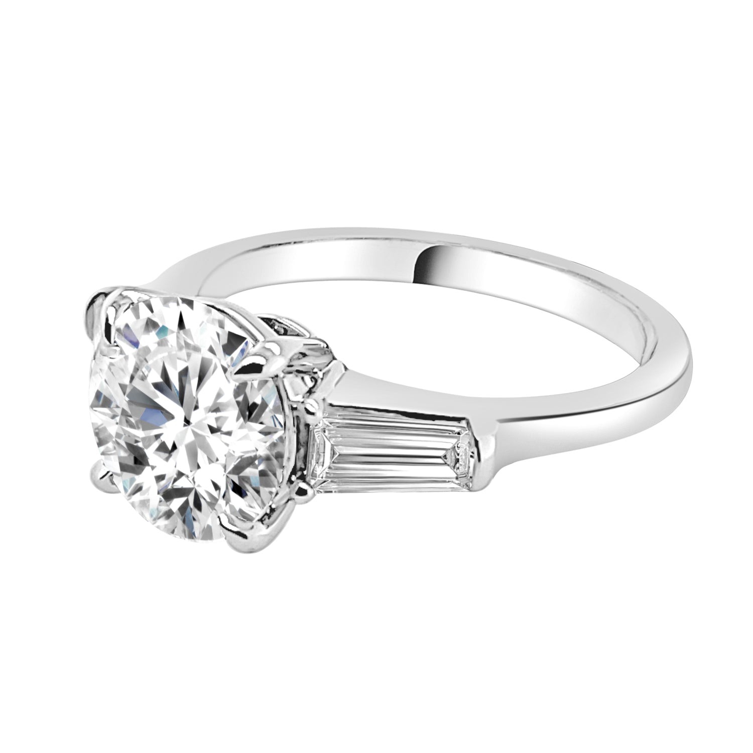 14K White Gold Tapered Sides Lab Diamond Engagement Ring - Round Shape 3.00