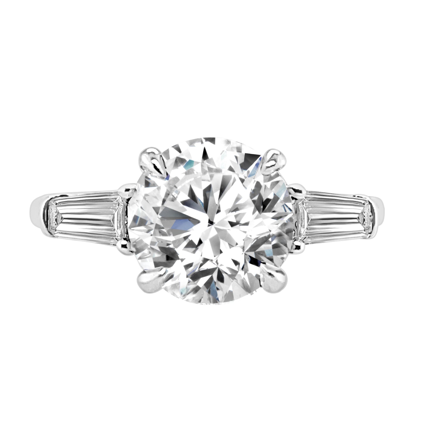 14K White Gold Tapered Sides Lab Diamond Engagement Ring - Round Shape 3.00