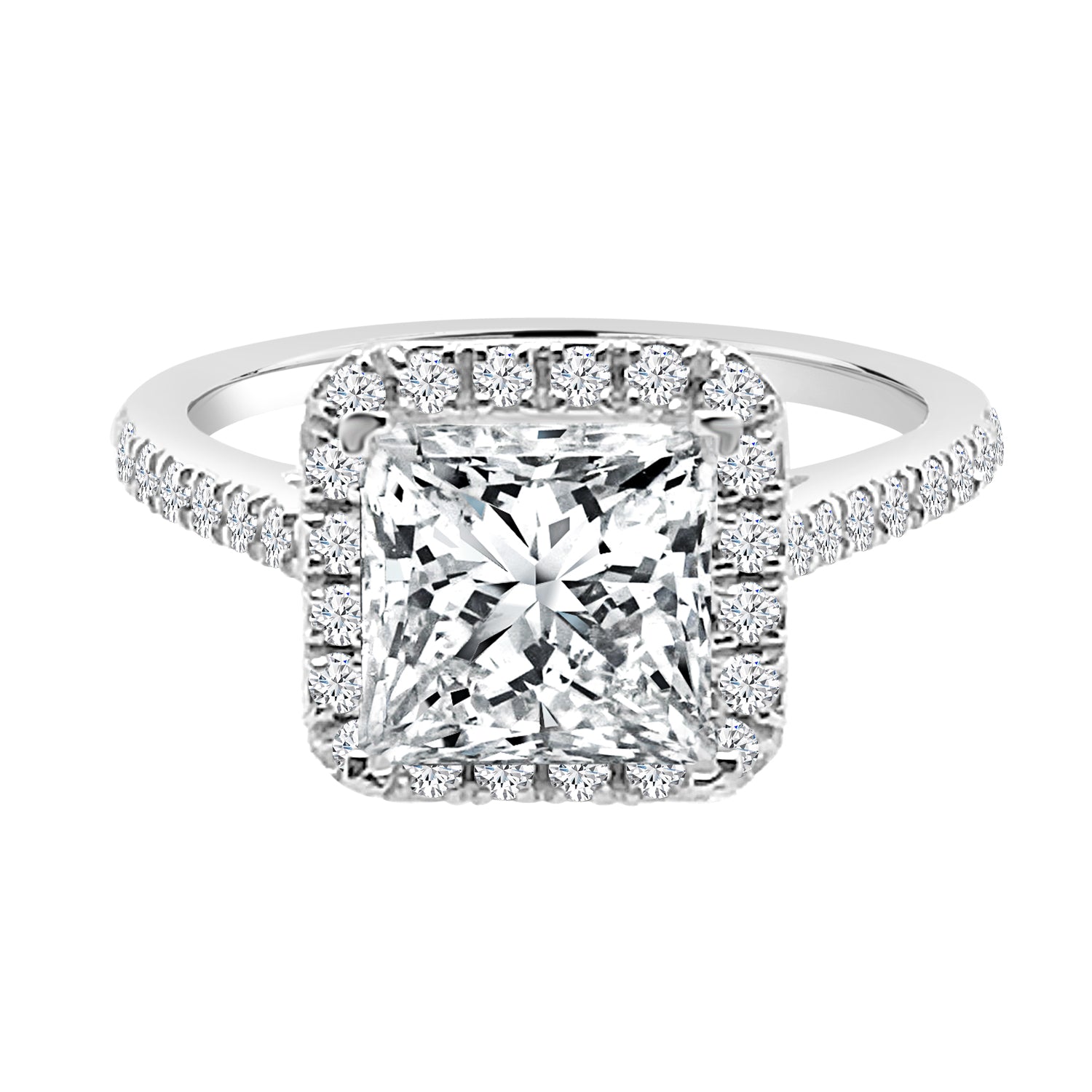 Princess Cut Natural Diamond Engagement Mounting in 14 Karat White Gold - 0.35 CT