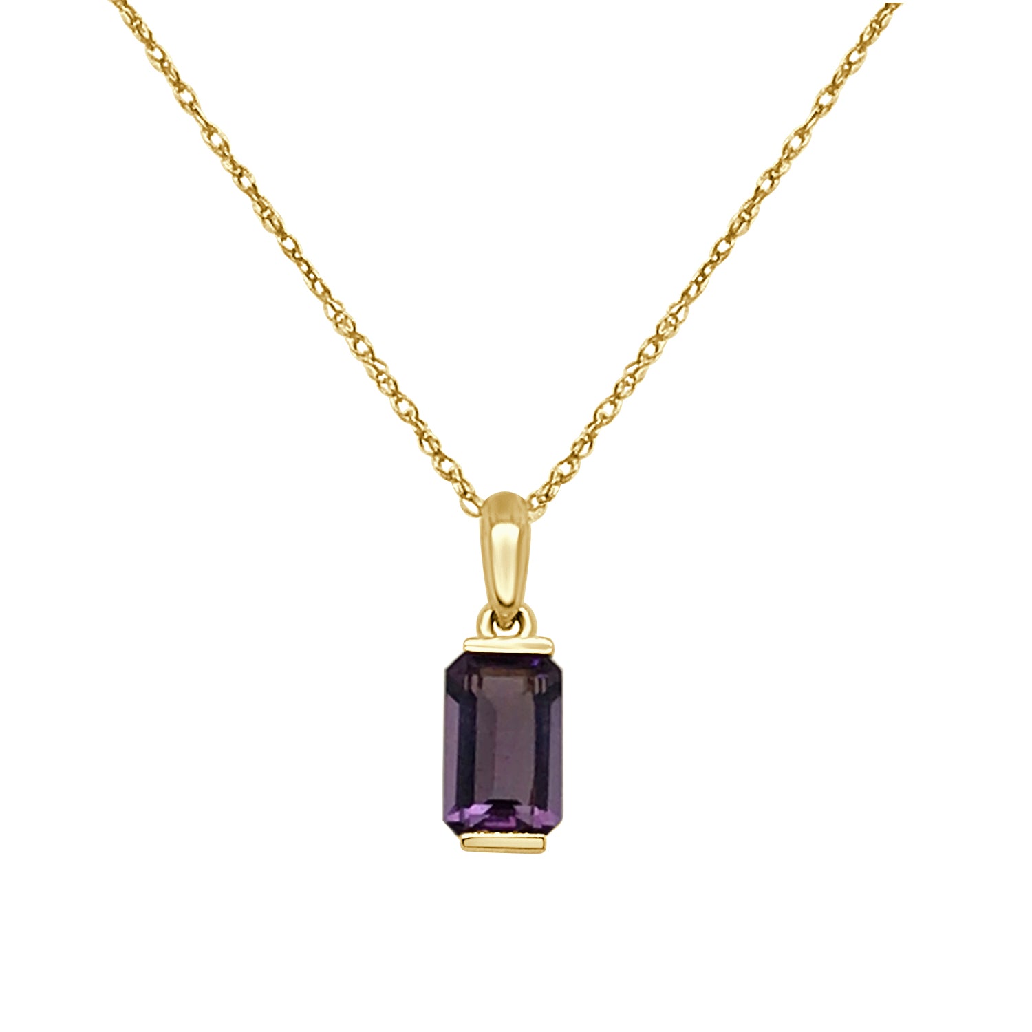 14 Karat Yellow Gold Amethyst Emerald Shape Necklace - 1.09 Carat