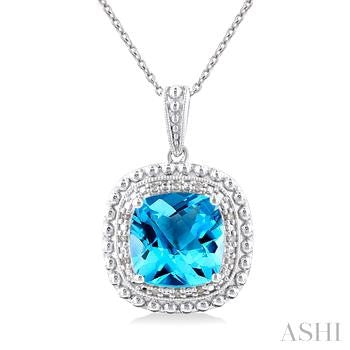 Sterling Silver Blue Topaz Cushion Shape Necklace