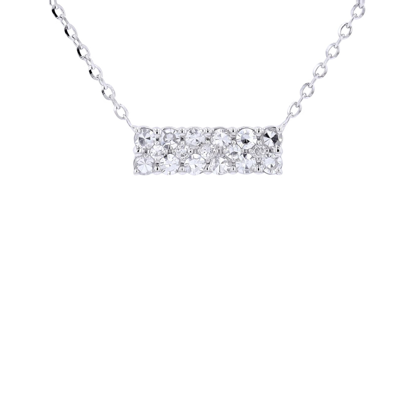 Double Row Diamond Pendant Necklace in 14 Karat White Gold with Natural Round Shape 0.24 Carat Diamond
