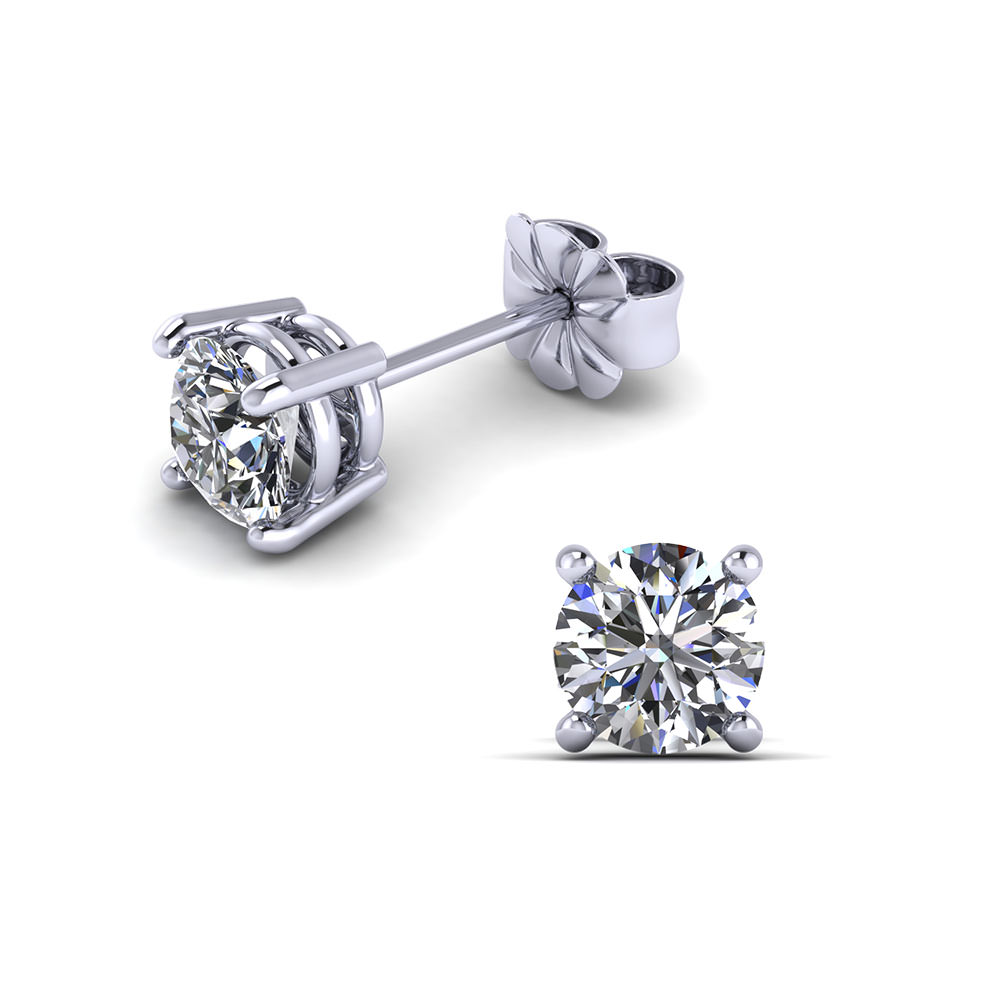14K White Gold Round Lab Diamond Solitaire Studs, 0.50 ct