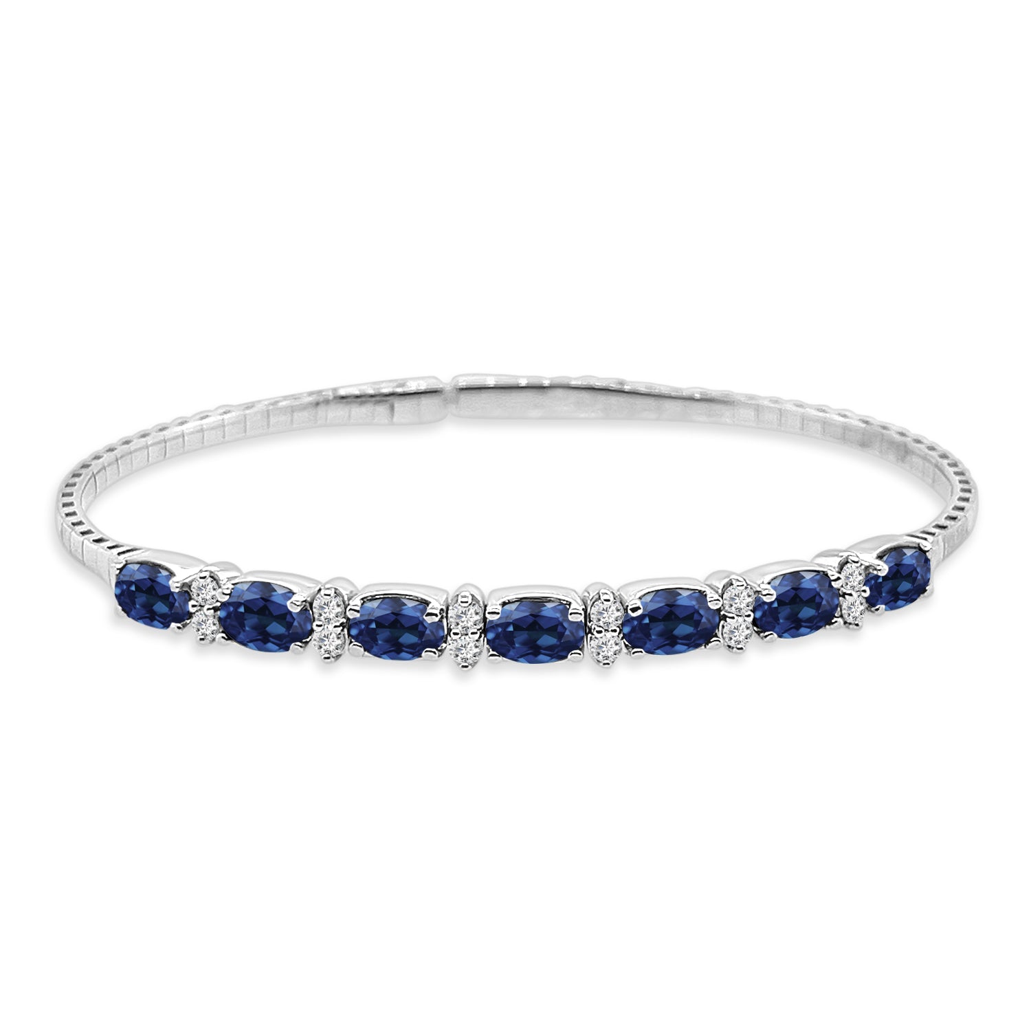 Stunning 14K White Gold Diamond and Blue Sapphire Bangle Bracelet - 3.08 ct